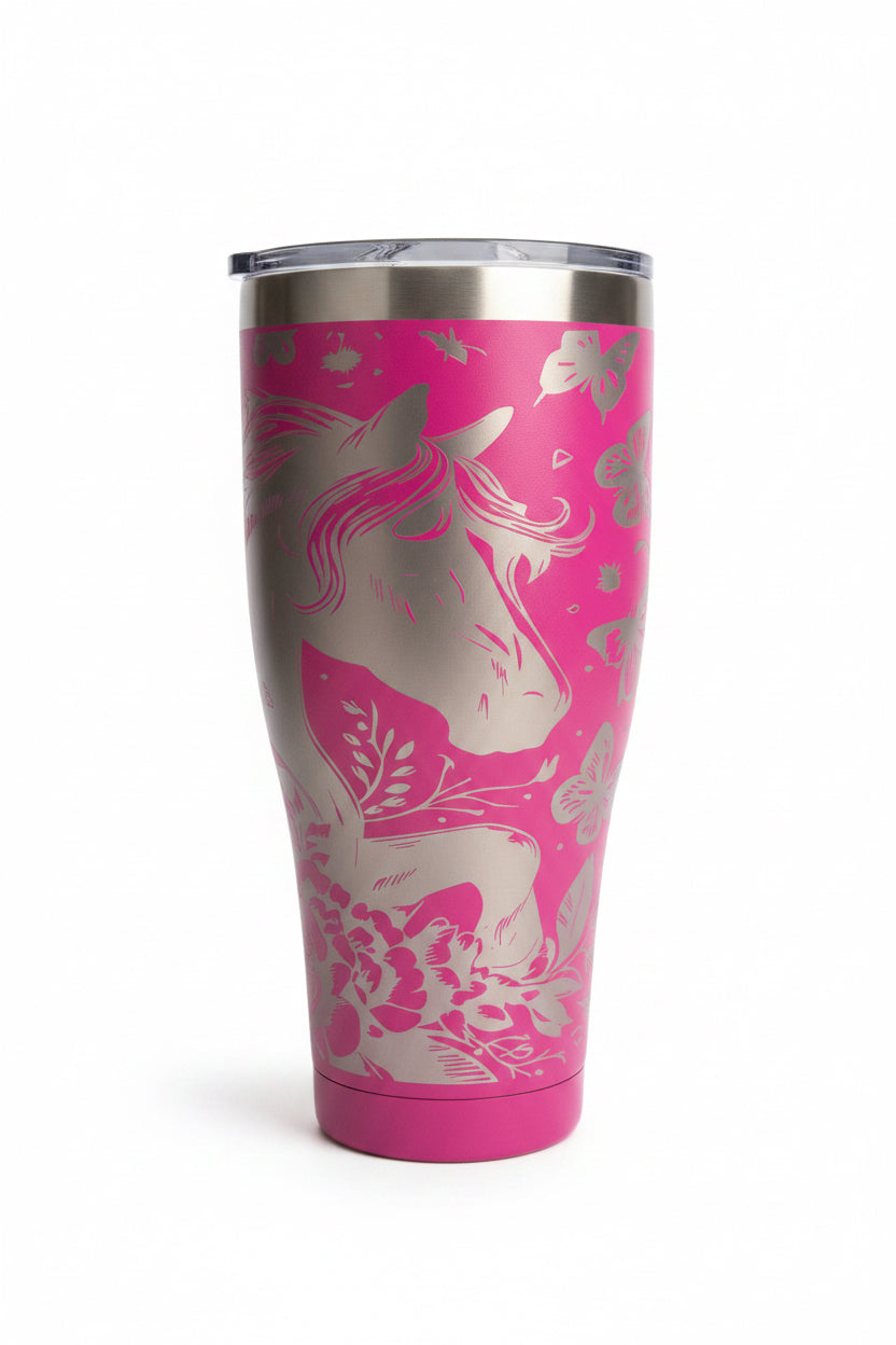 30oz Horse with Butterfly Tumbler (Pink)