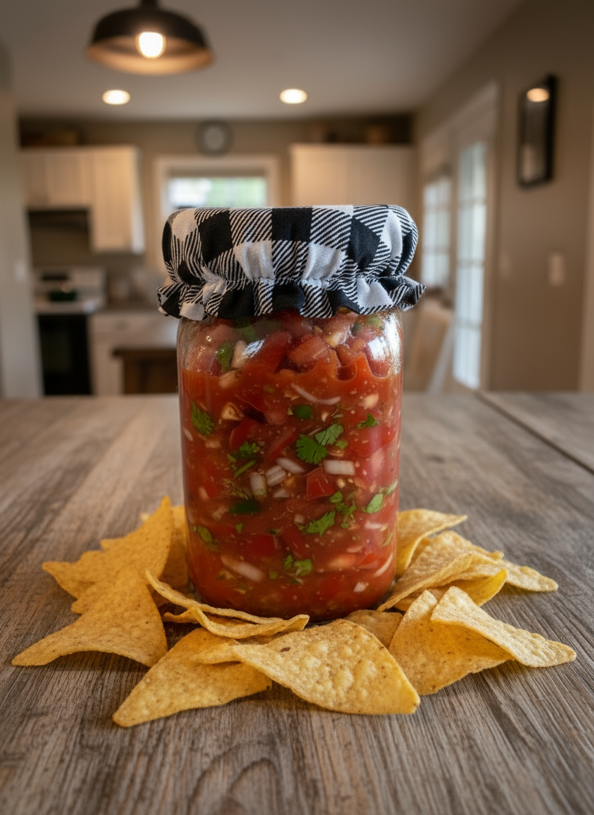 Black and white checked jar cover