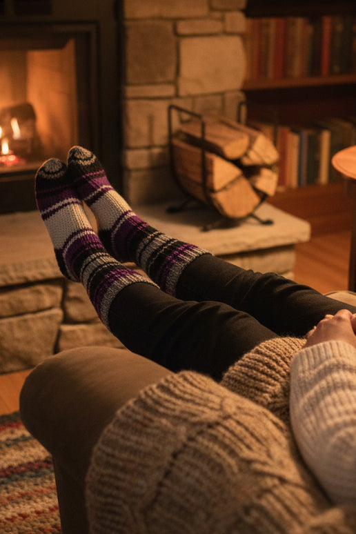 Purple white and gray slipper socks