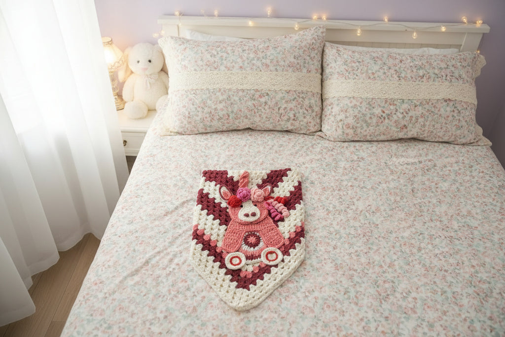 Pink and White Baby Blanket with Unicorn Applique