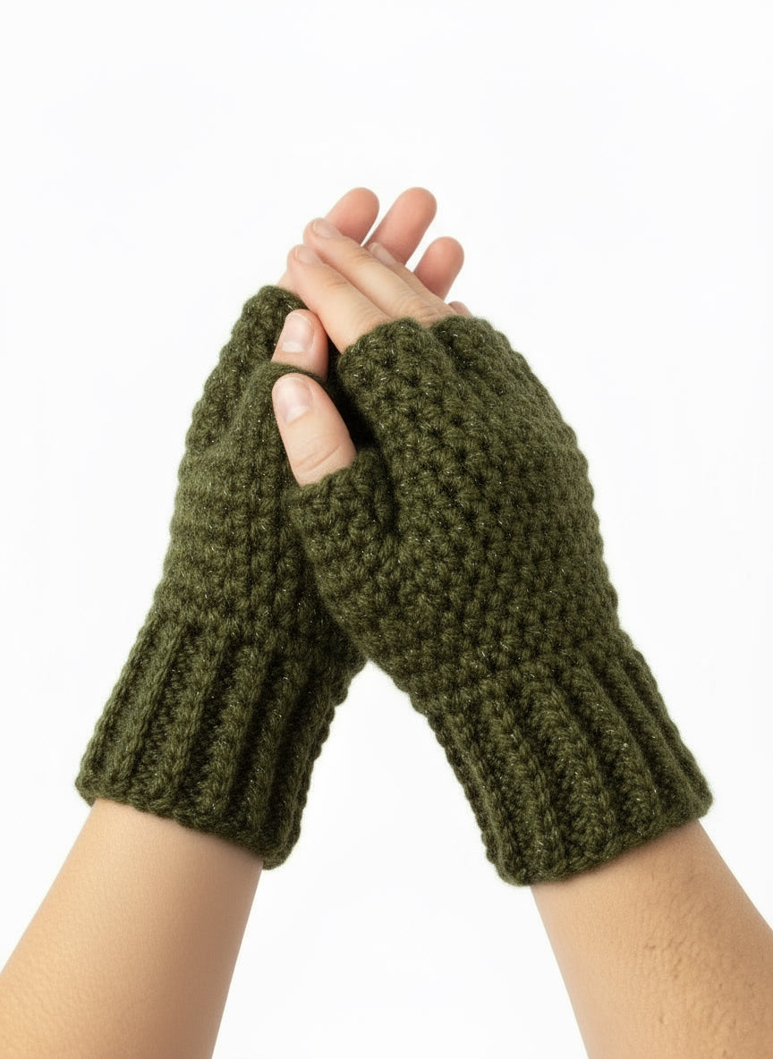 Olive Green Tweed fingerless gloves